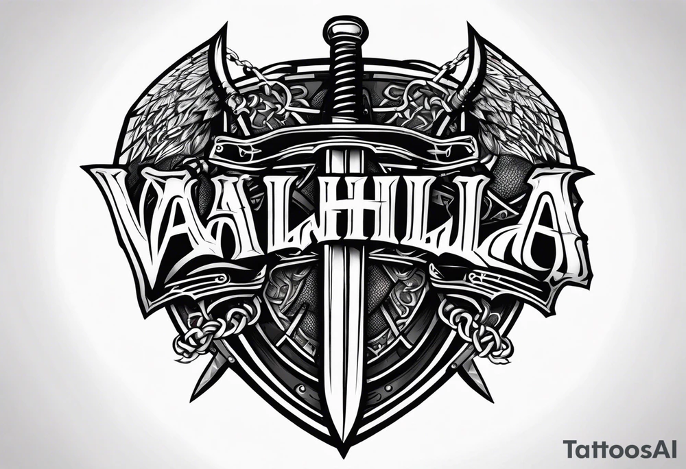 Valhalla sword shield barb wire chain tattoo idea