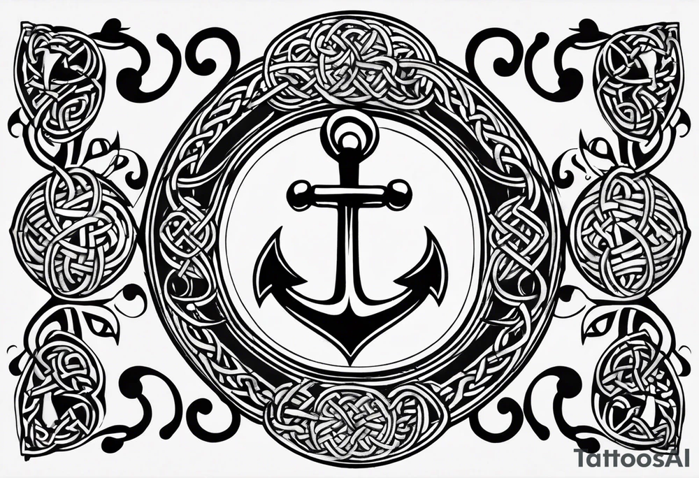 Celtic styling, anchor, bass clef note, treble clef note, dog paw print, half sleeve, forearm tattoo idea