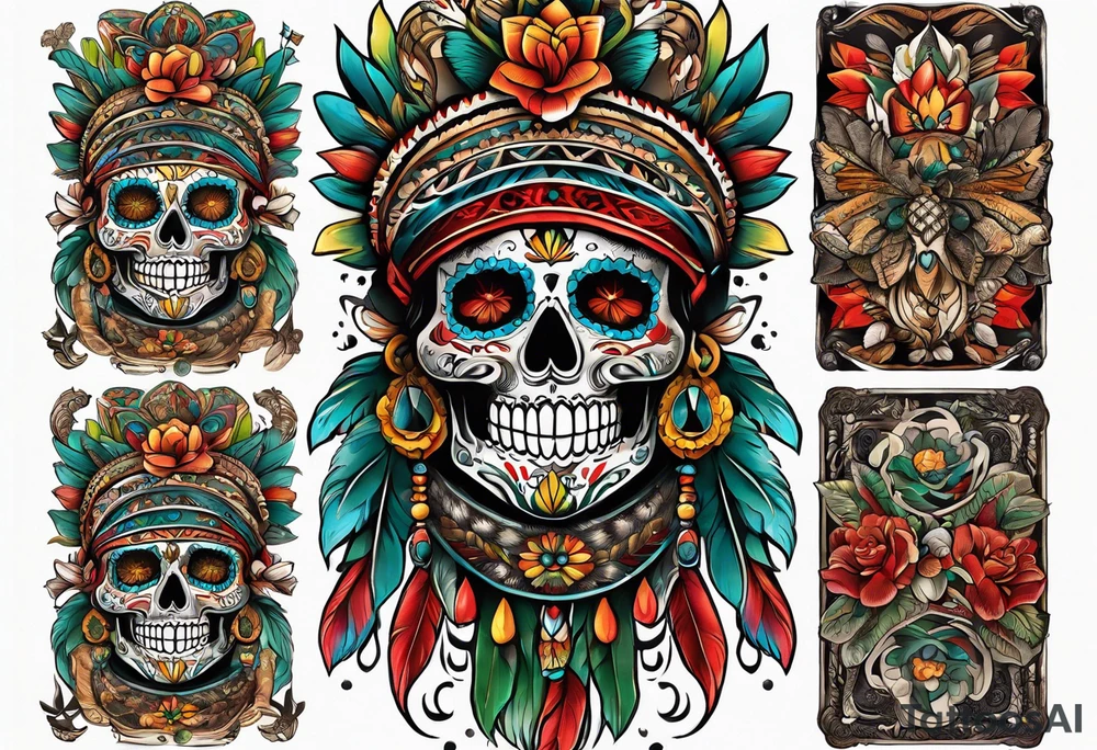 Arm sleeve inspired by Mexican American imagery tattoo idea