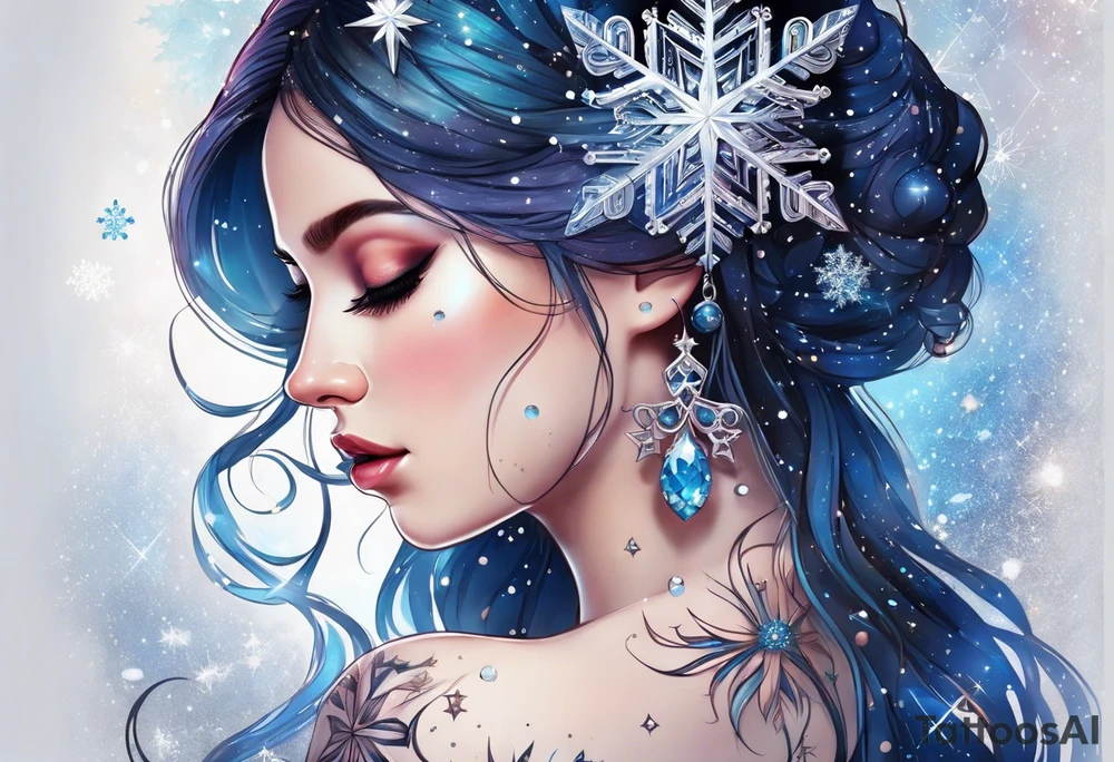 Constellation, girl, snowflake tattoo idea