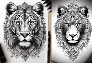 leão com relógio e bússola tattoo idea
