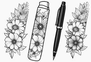 pen wrapped in flowers tattoo idea
