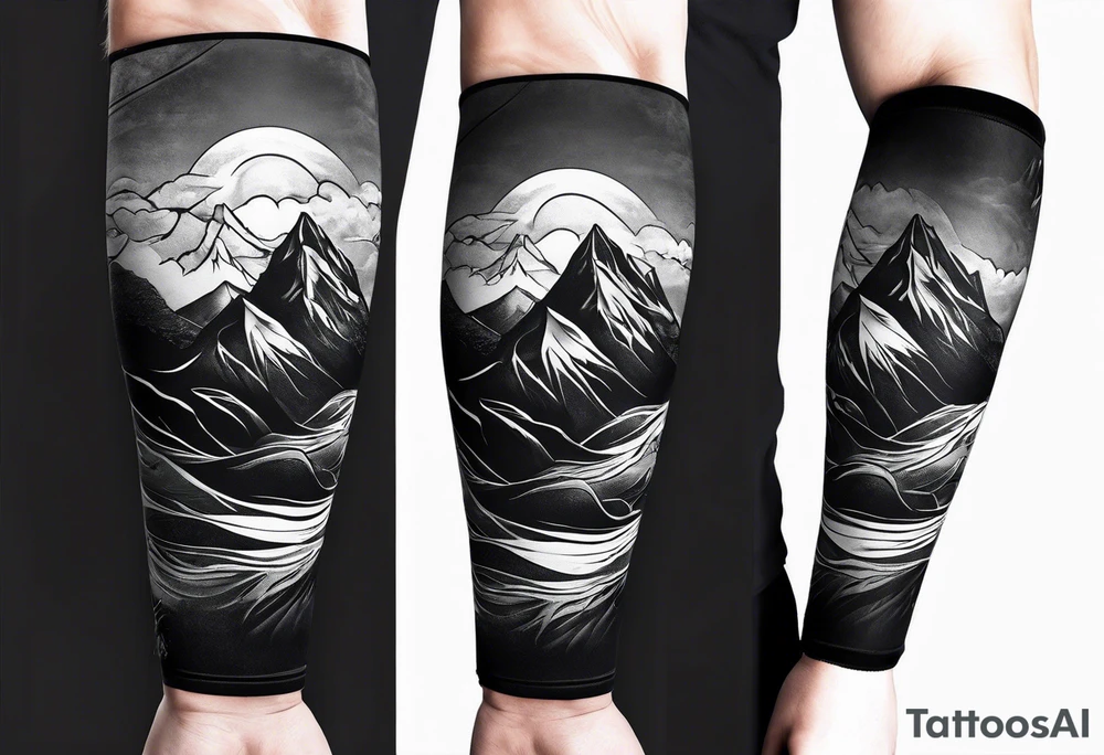 Arm sleeve with a mountain tattoo idea