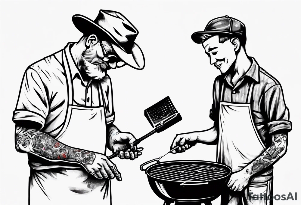 Father and son spending time grilling outside tattoo idea