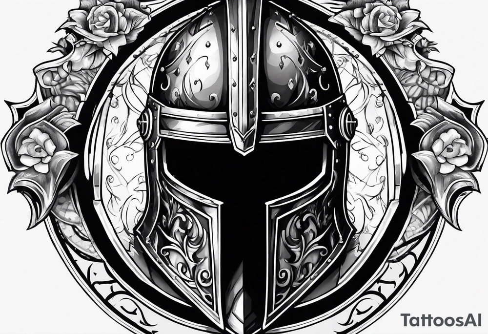 knight helmet and shield tattoo idea