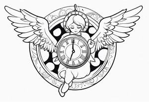 Cartoon angel holding a clock tattoo idea