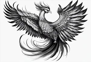 asian elegant long feathered phoenix
in flight with a long neck tattoo idea