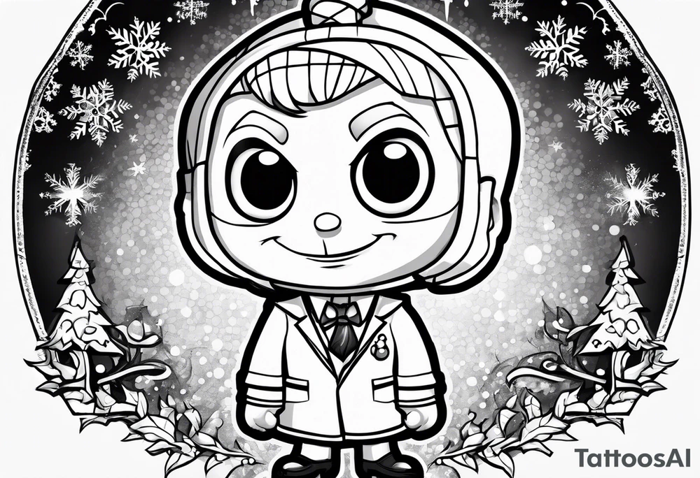 Black and white, Dr. Finklestein from nightmarebefore Christmas chibi cartoon tattoo idea