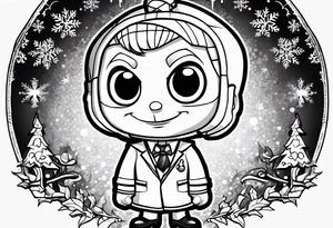 Black and white, Dr. Finklestein from nightmarebefore Christmas chibi cartoon tattoo idea