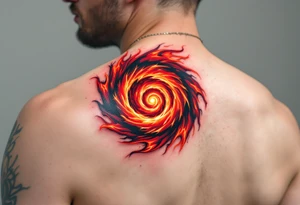 A fiery orange and crimson spiral resembling a burning vortex, symbolizing transformation. tattoo idea
