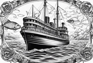 Big boat and fish tattoo idea