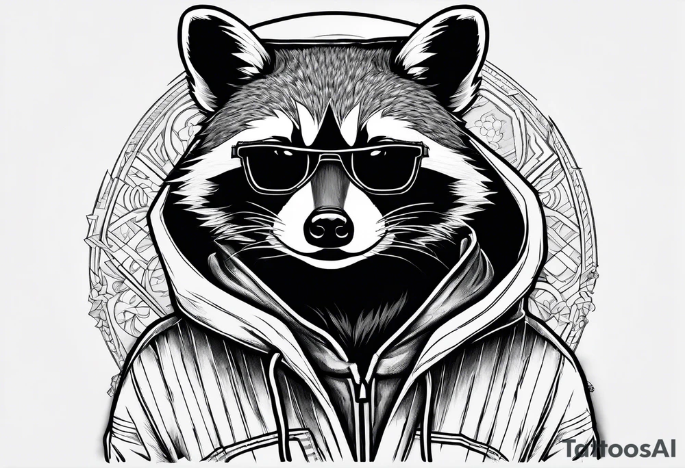 raccoon wearing a Superman hoodie tattoo idea