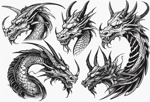 long dragon with horns, mane, scales tattoo idea