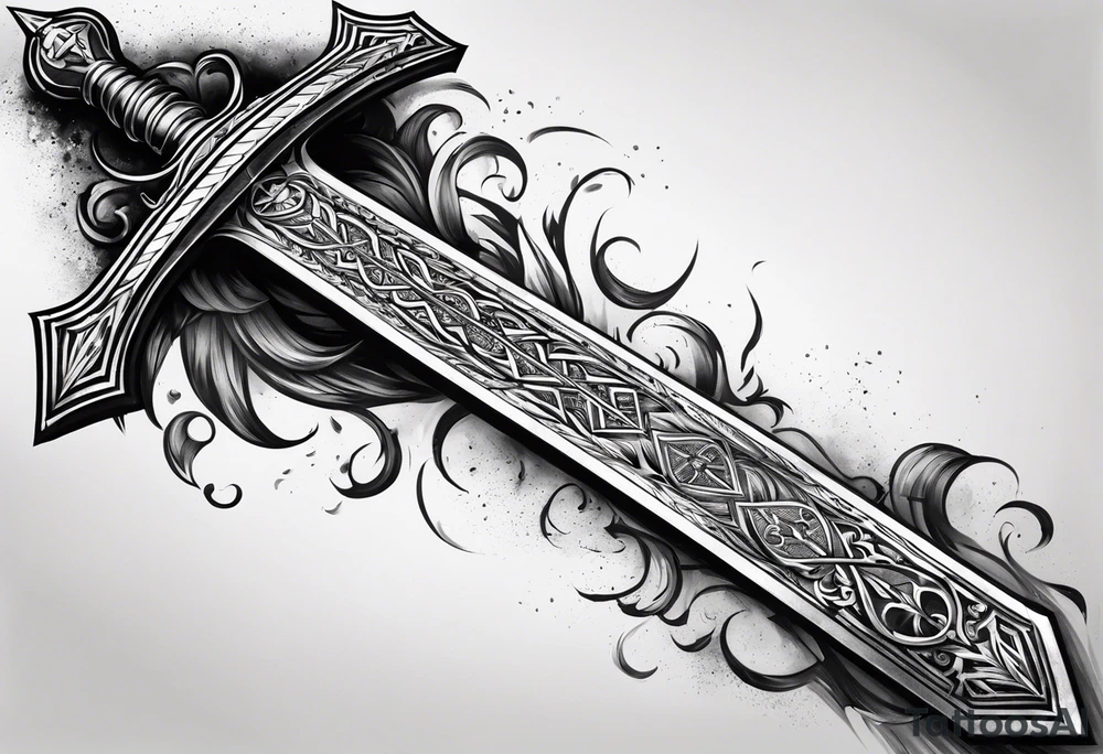 Excalibur sword with fire around it tattoo idea