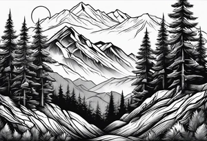 mountains and pine trees tattoo idea