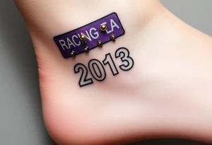 Racing half marathon bib 2013 purple and gold running safety pins piercing the skin running tattoo idea