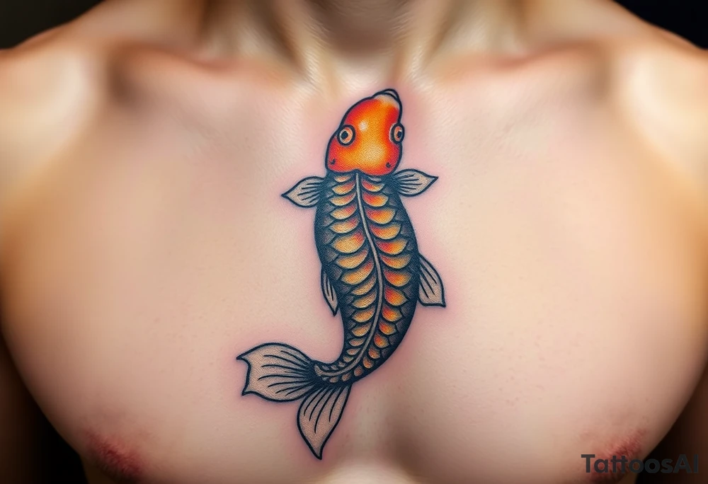 A koi fish swimming upward, with "Hope" inscribed along its shimmering golden scales, symbolizing perseverance tattoo idea