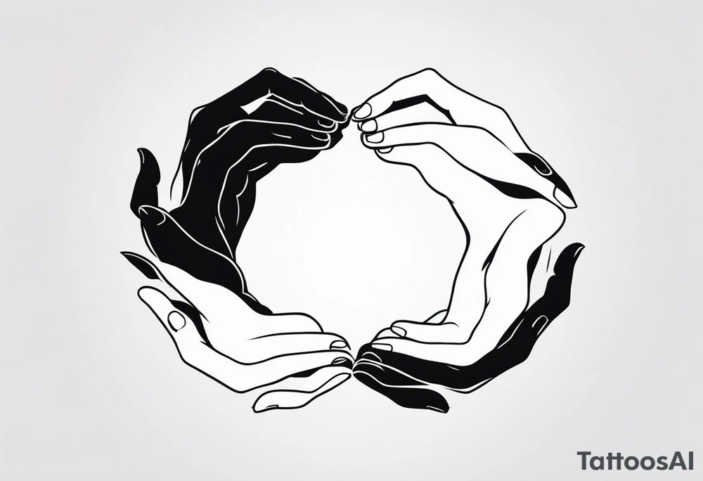 Rock hands sign in Ying yang, masculine and feminine, nothing dies everything transforms, nurture over nature tattoo idea
