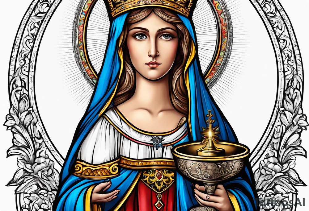 holy saint barbara with canons and a chalice tattoo idea