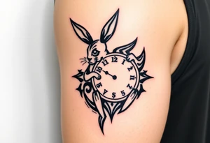 Geometrical rabbit holding a clock tattoo idea