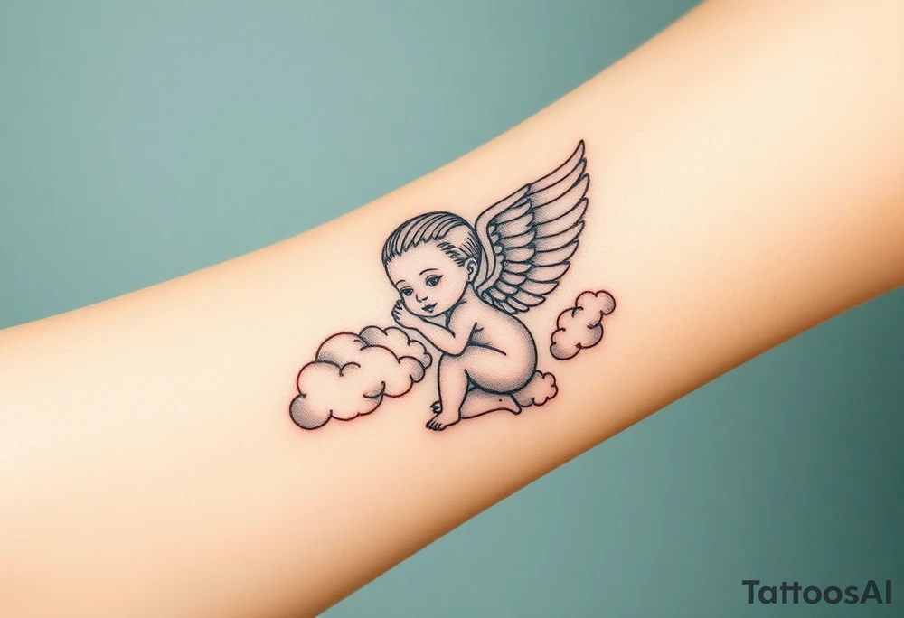 Winged baby, clouds tattoo idea
