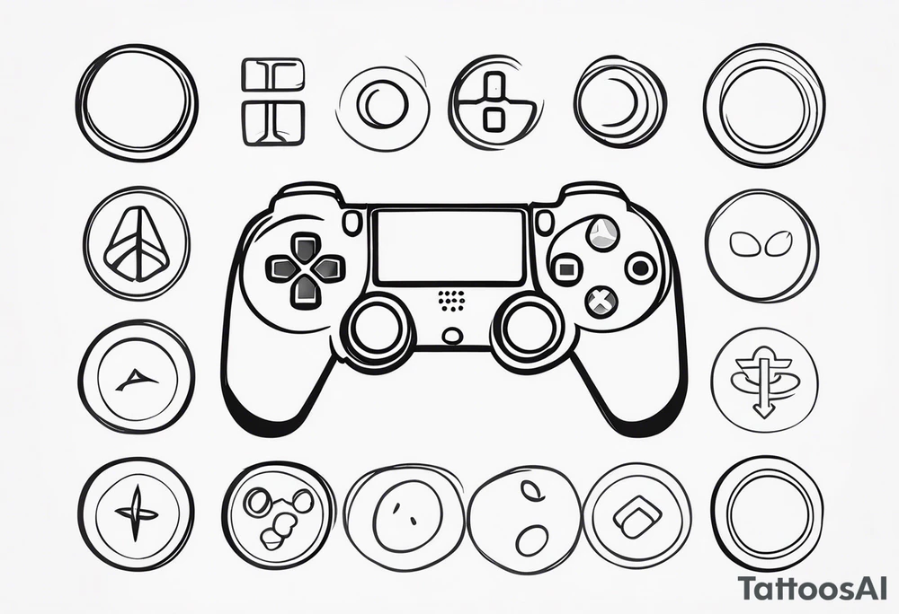 playstation buttons, stylish with no colors, simple tattoo idea