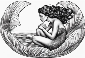 black mermaid in clam shell tattoo idea