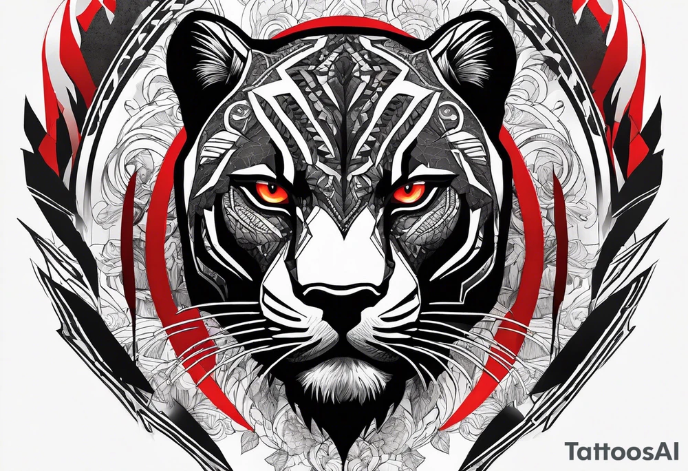 unique black panther, striking red eyes, intense and captivating elements tattoo idea