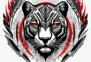 unique black panther, striking red eyes, intense and captivating elements tattoo idea