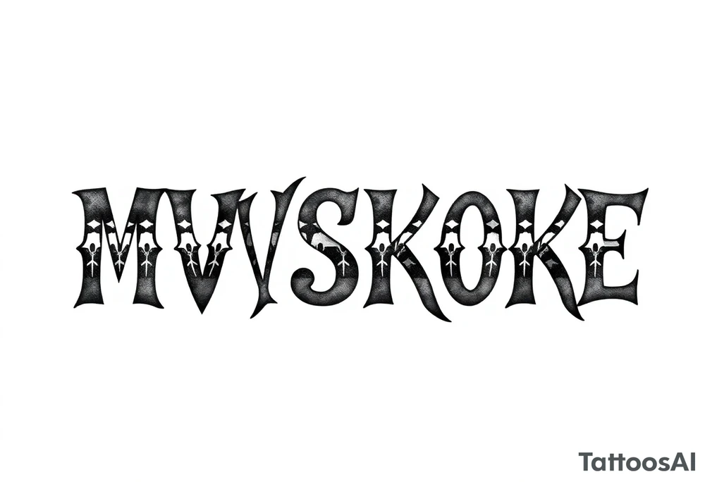 The word “MVSKOKE” shaded with Native American print tattoo idea
