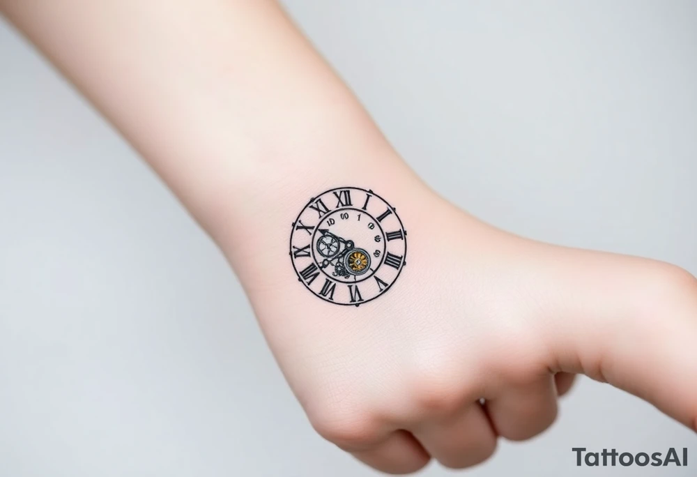 vintage roman numerals within ornate clockwork mechanism tattoo idea