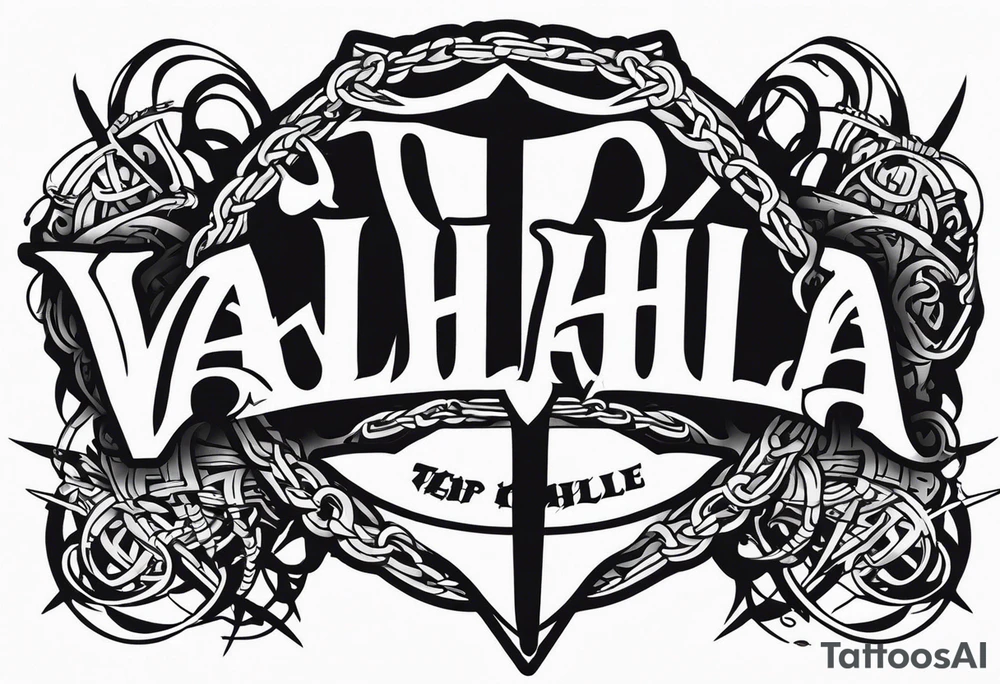 Valhalla sword shield barb wire chain tattoo idea