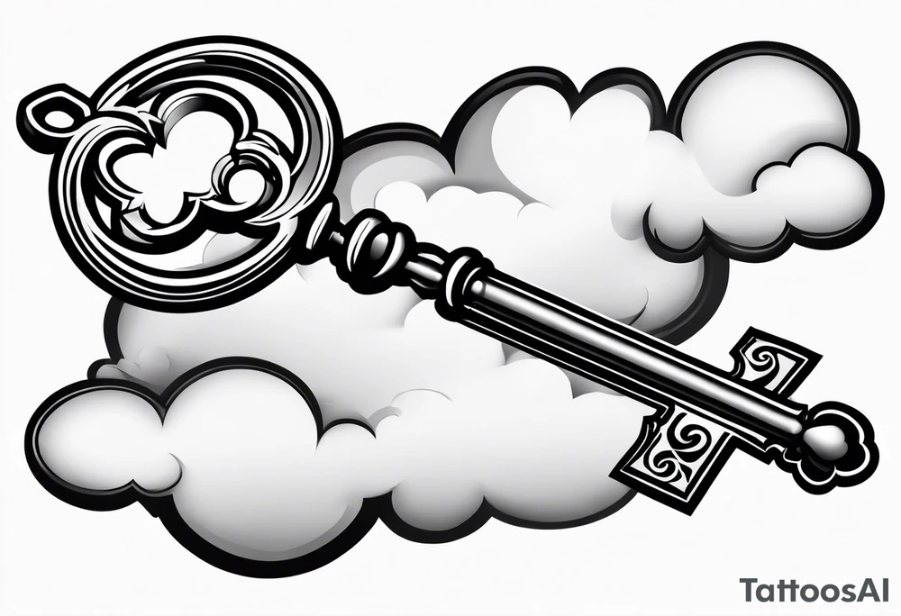 old school key on top of a floating cloud tattoo idea