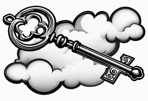 old school key on top of a floating cloud tattoo idea