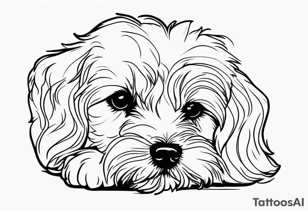One line drawing of maltipoo laying down in a circle tattoo idea