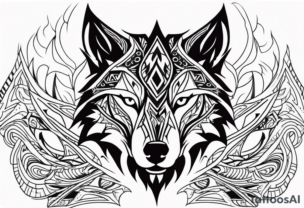Angry tribal wolf head tattoo idea