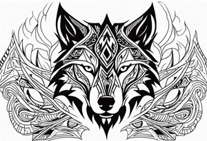 Angry tribal wolf head tattoo idea
