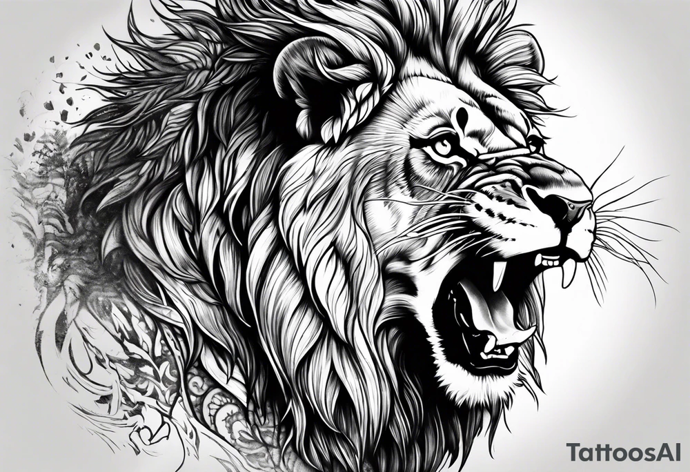lion close up screaming tattoo idea