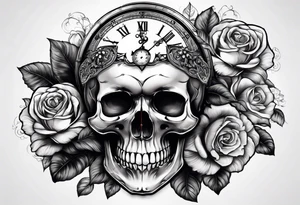 skull with pocket clock tattoo idea
