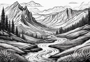 renaissance but western looking plateau and valley with great vastness tattoo idea