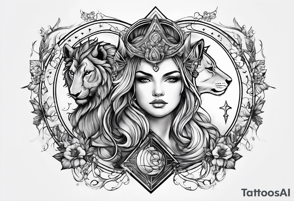 Leo and sagittarius zodiac merged tattoo idea