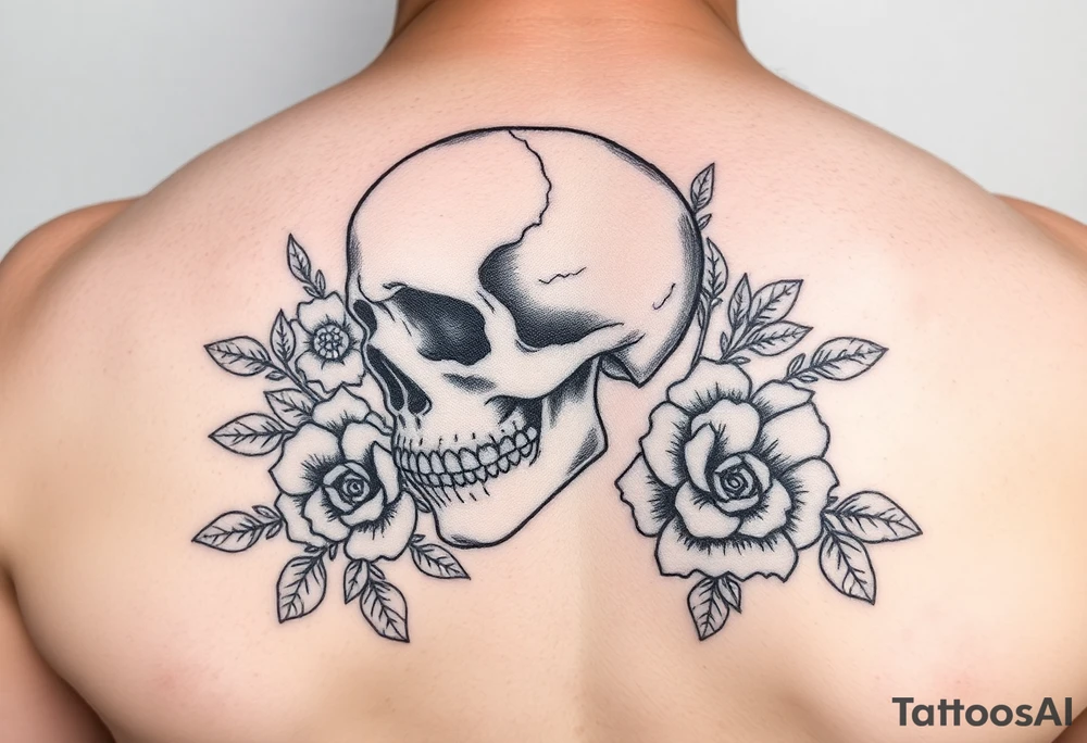 skull slightlyfacing left, surrounded by floral ornaments tattoo idea skull slightlyfacing left, surrounded by floral ornaments tattoo idea