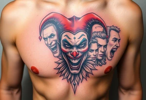 jester collage of emotions tattoo idea