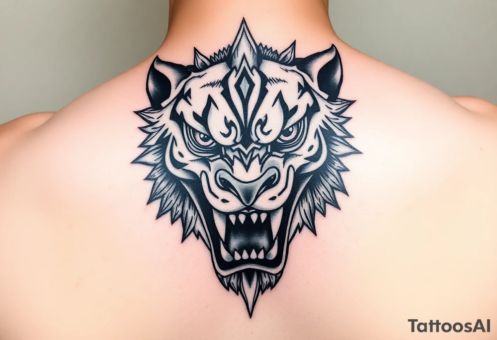 powerful majestic face with huge eyes and teeth tattoo idea powerful majestic face with huge eyes and teeth tattoo idea