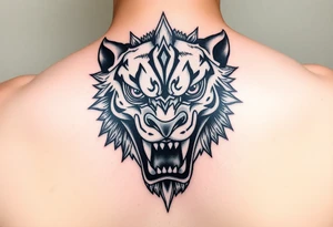 powerful majestic face with huge eyes and teeth tattoo idea