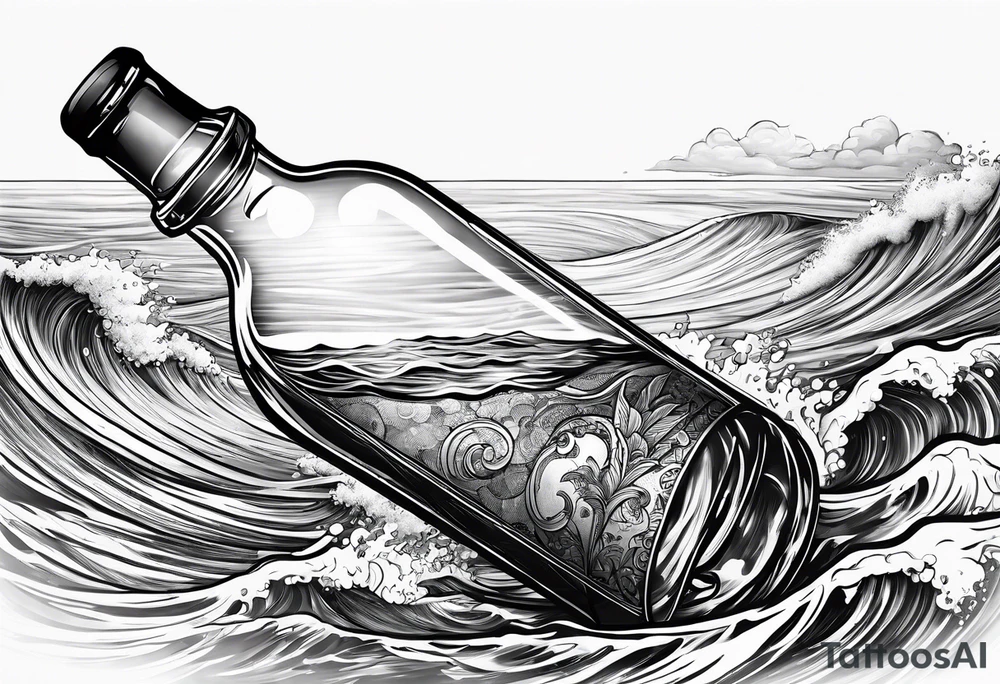 A message i a bottle floating at sea. tattoo idea