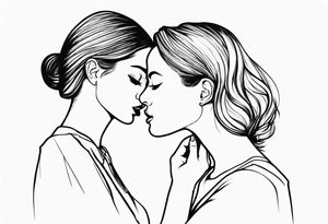 side profile of women holding hand on throat tattoo idea