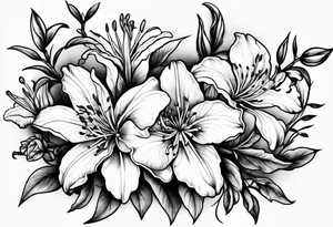 5-petal azaleas with buds along a long branch tattoo idea