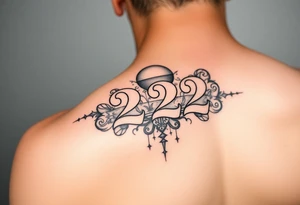 Bold 222 surrounded with sunset and love and stardust and vibration tattoo idea