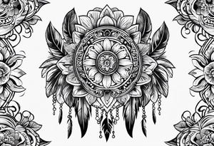 western patter with feathers and flowers for hip tattoo idea